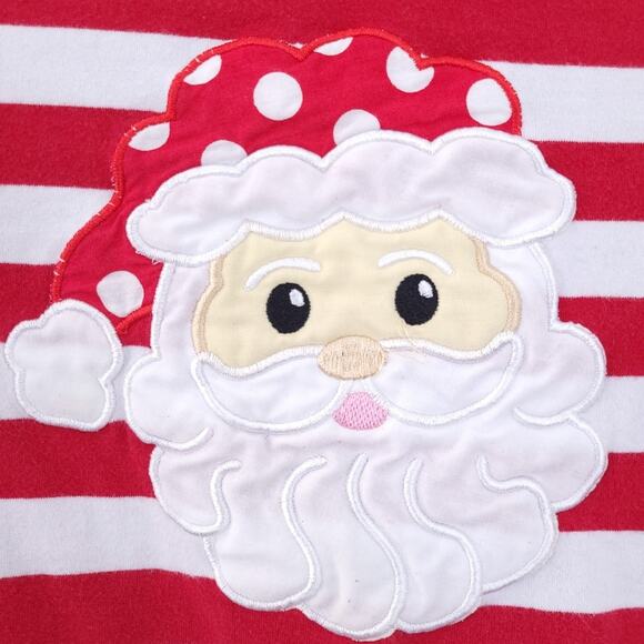 Girls Santa Dress Red White Stripe, Ruffle Trim Sleeves, Fits Like Medium/8 - Picture 2 of 4